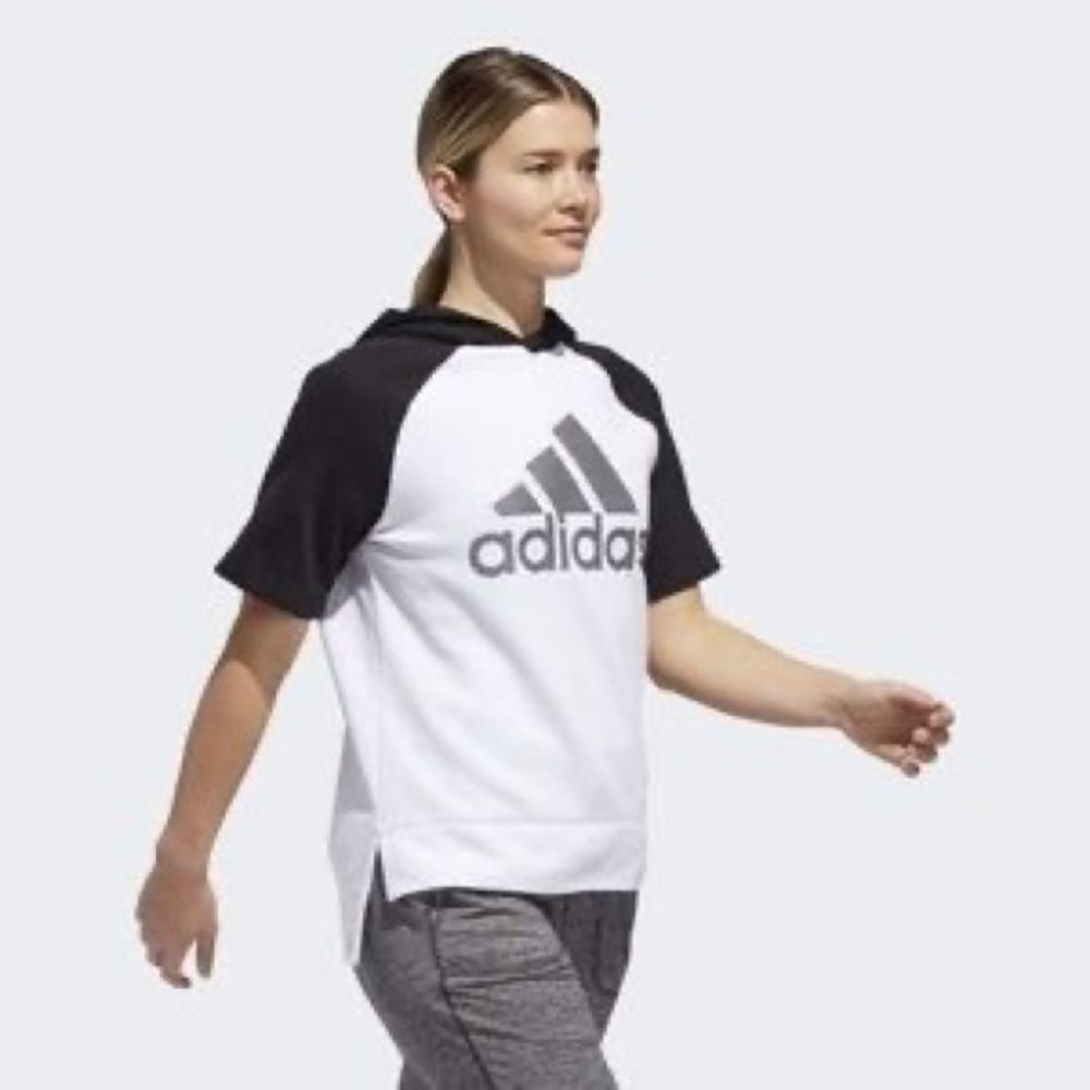 adidas White and Black Short-Sleeve Hoodie